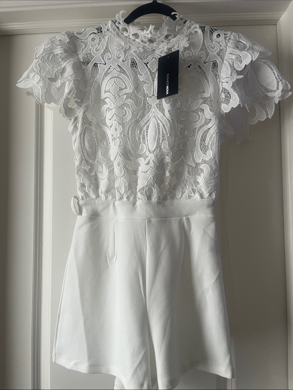 Fashion Nova White Lace Overlay Romper
